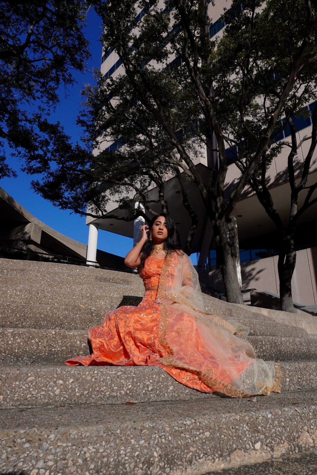 Orange Embroidered Lehenga Set