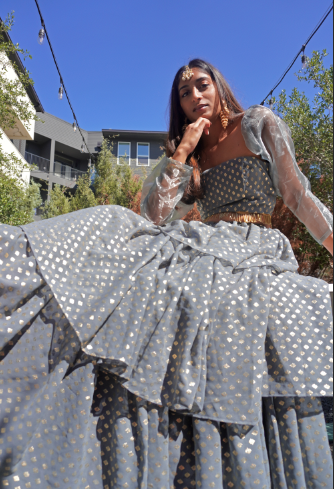 Rental Grey Ruffle Lehenga Set