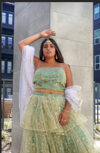 Pistachio Green Embroidered Ruffle Lehenga Set