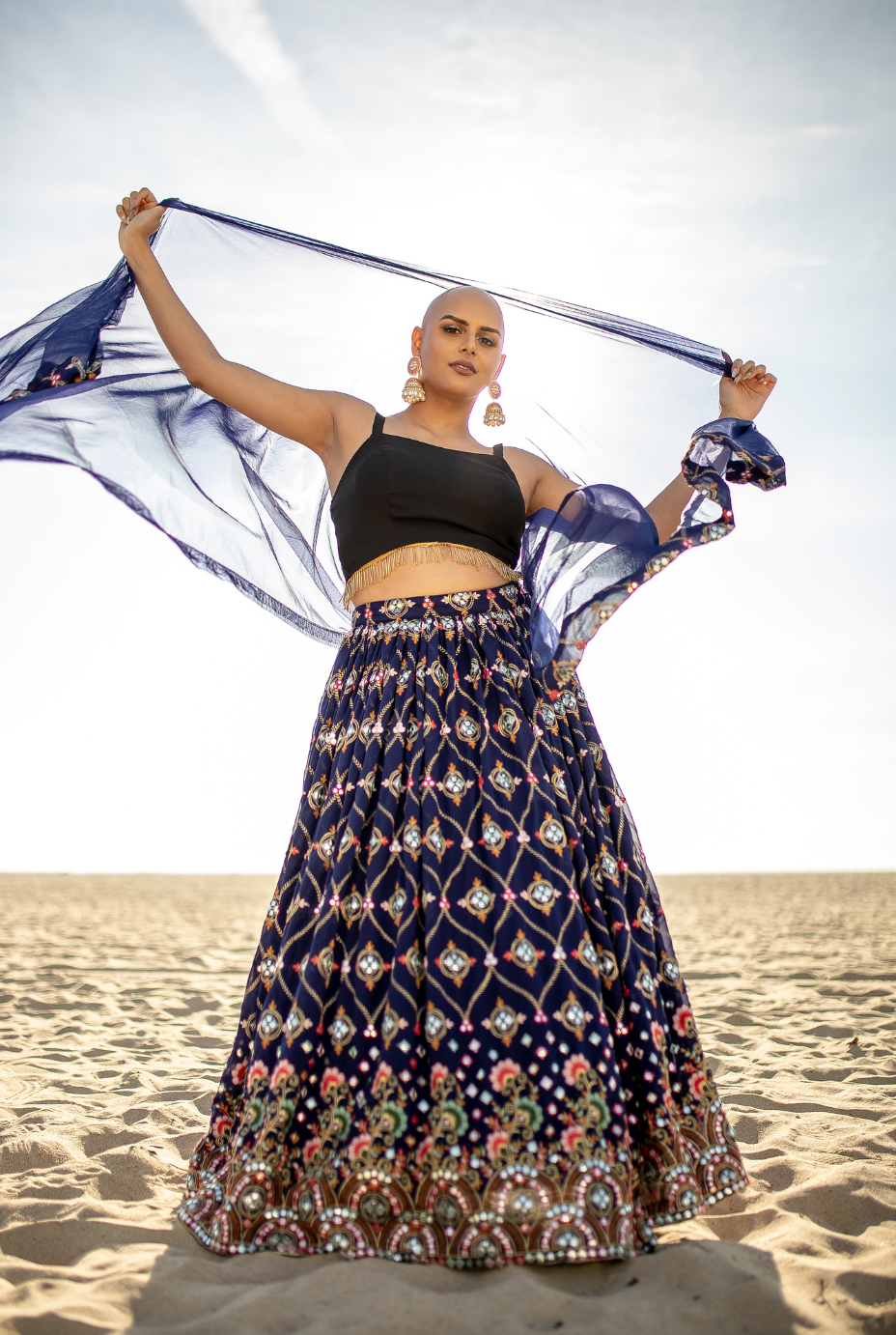 Navy Embroidered Fashion Forward Lehenga Skirt