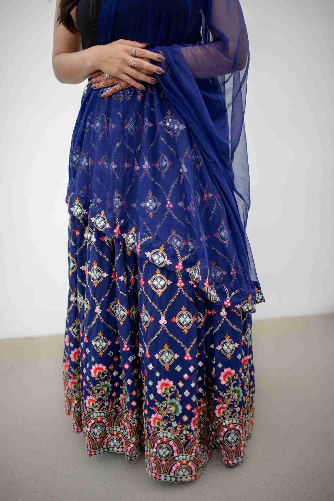 Navy Embroidered Fashion Forward Lehenga Skirt