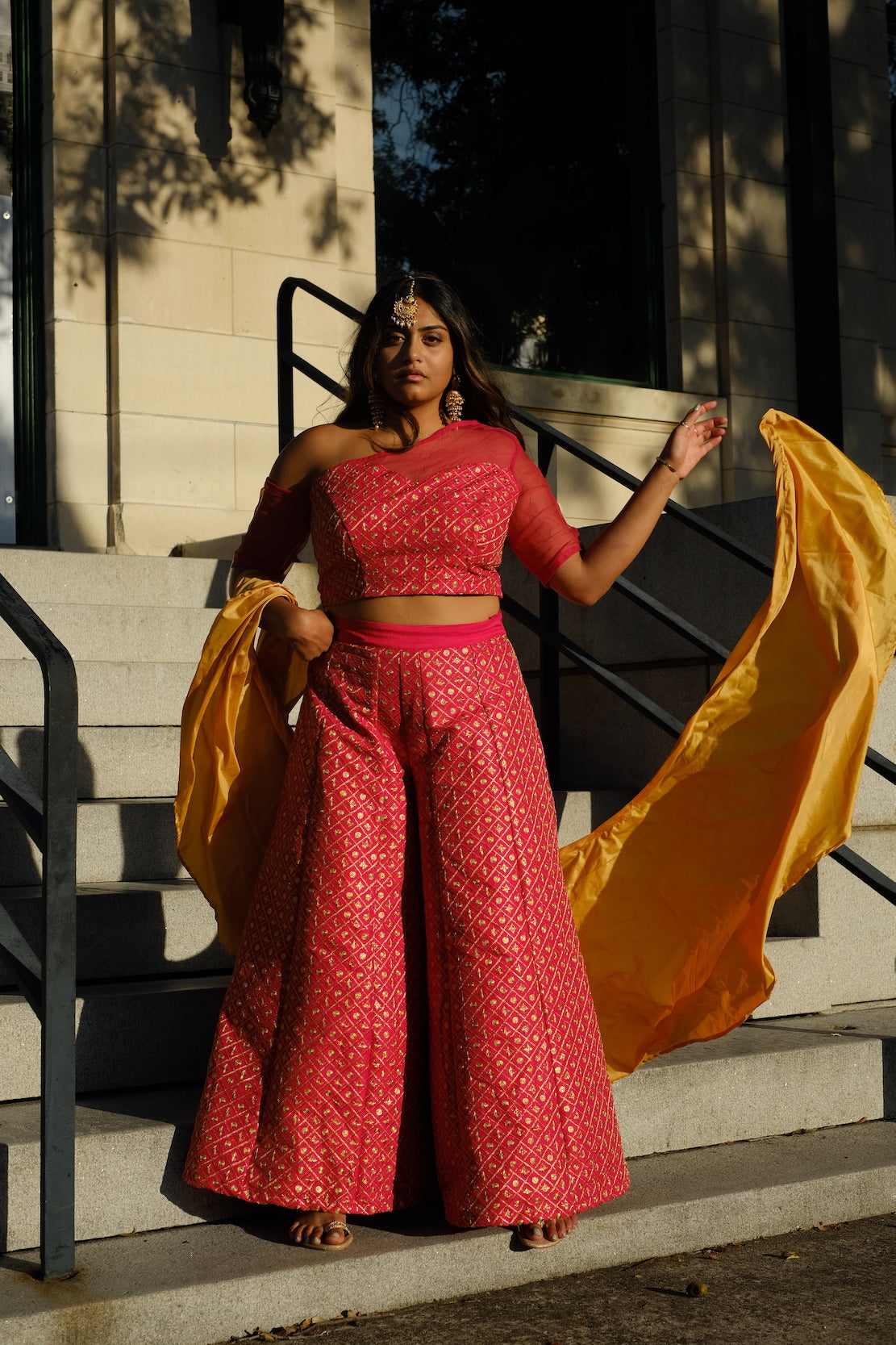 Pink Embroidered Wide Leg Set