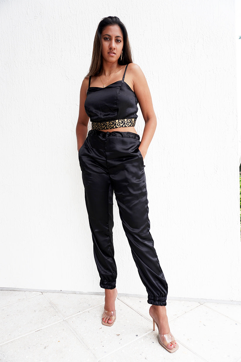 Satin sales joggers womens