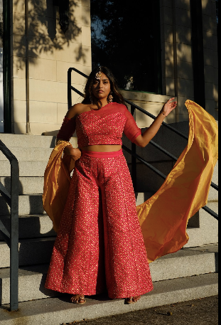 Pink Embroidered Wide Leg Set